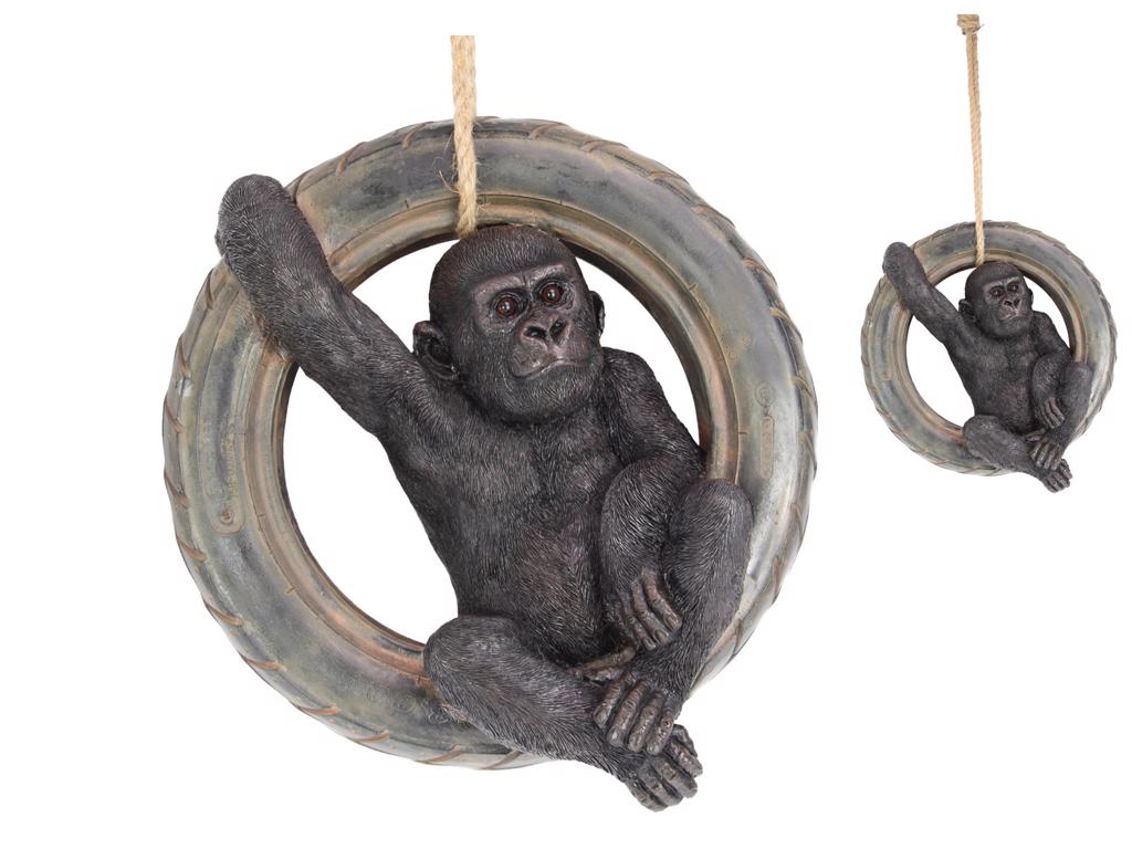 Hanging Gorilla in Tyre Swing on Rope (Large)